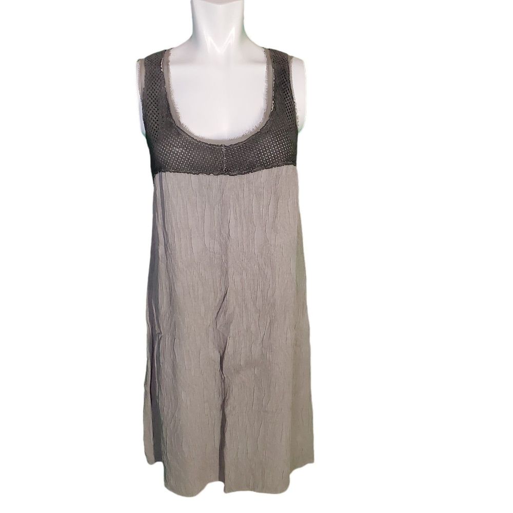 Transit Par Such Italy Crinkle Satin Sleeveless Shift Tank Dress Slipdress Sz M